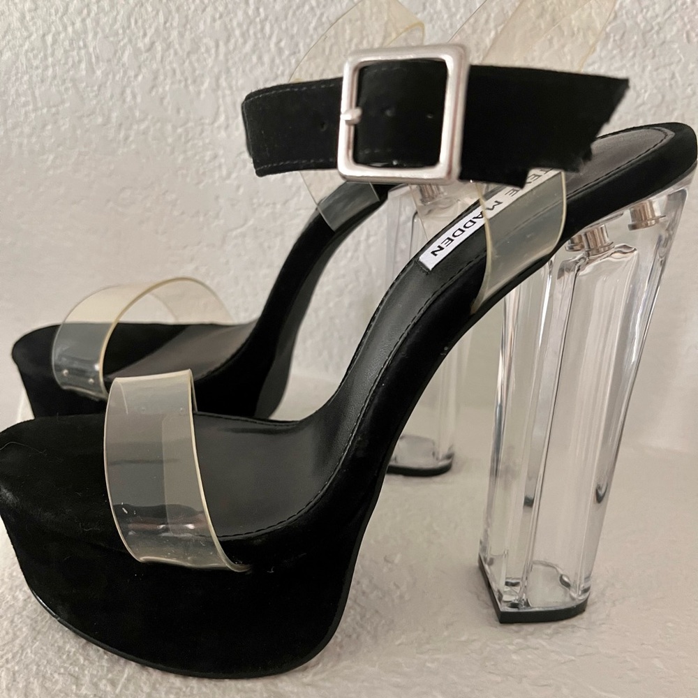 Steve Madden Black and Clear Platform Heels